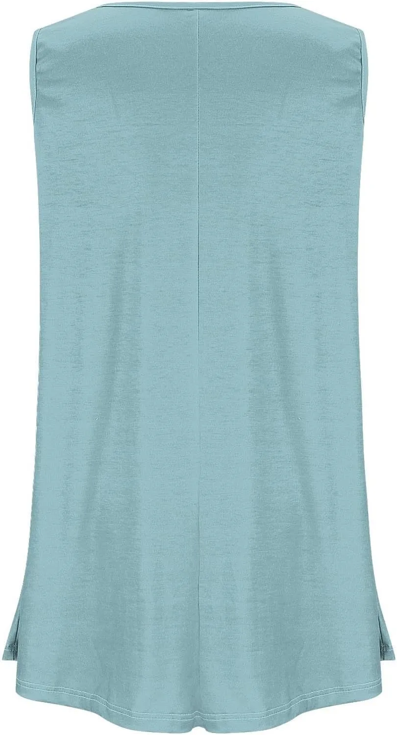 Sleeveless Tops for Women Summer Plus Size Tunic Tops Round Neck Casual Flowy Tank Tops Loose Fit