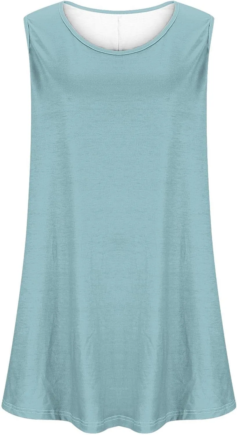 Sleeveless Tops for Women Summer Plus Size Tunic Tops Round Neck Casual Flowy Tank Tops Loose Fit