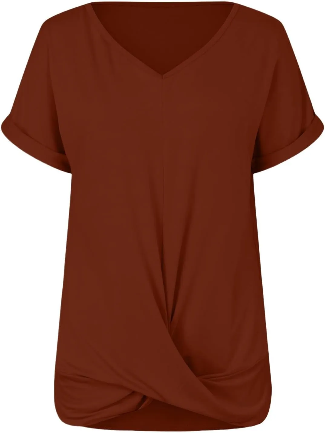 Slim Fit V Neck Solid Color Summer Ice T Shirt Women's Casual Short Sleeve Knot Soft Comfortable Tops
