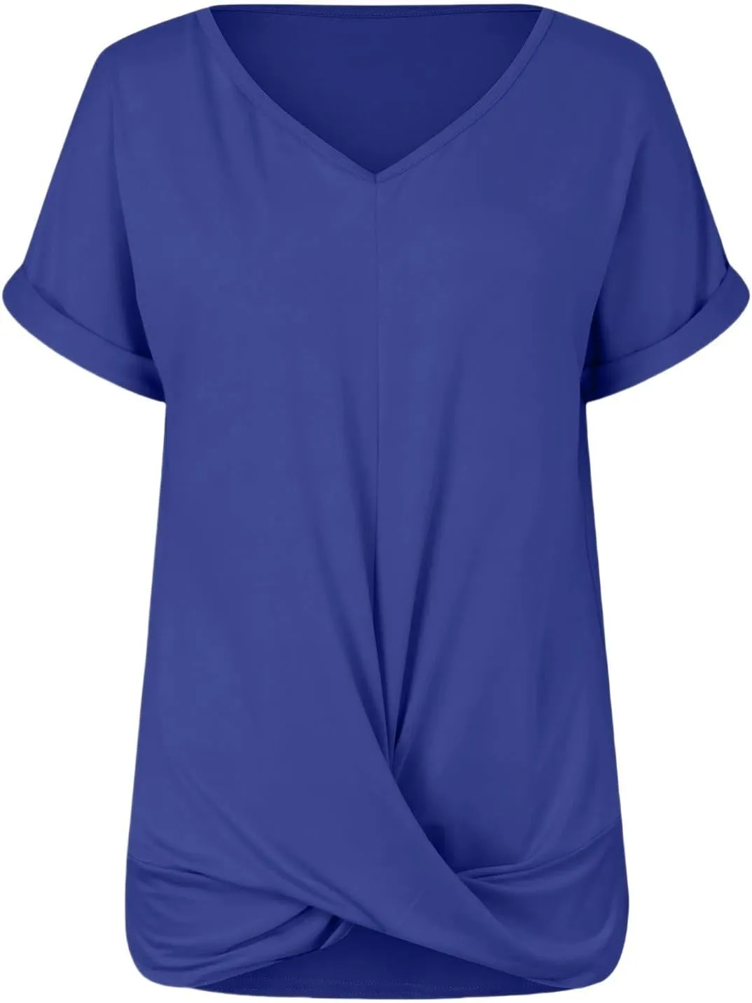 Slim Fit V Neck Solid Color Summer Ice T Shirt Women's Casual Short Sleeve Knot Soft Comfortable Tops