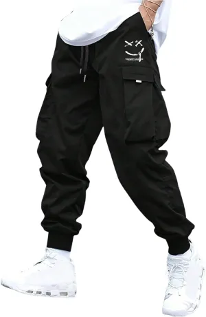 SOLY HUX Men's Sweatpants Drawstring Waist Printed Cargo Pants Street Outdoor Joggers with Pockets
