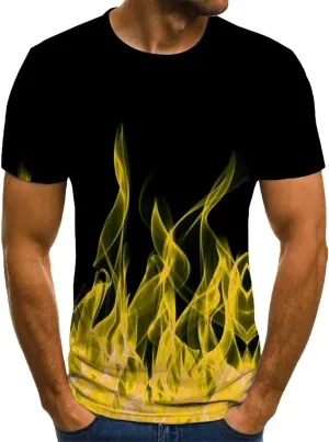 Summer Graphic Shirt for Men Fashion Classic 3D Flame Print Short Sleeve Crewneck Tops Loose Fit Outdoor Pullover Tee