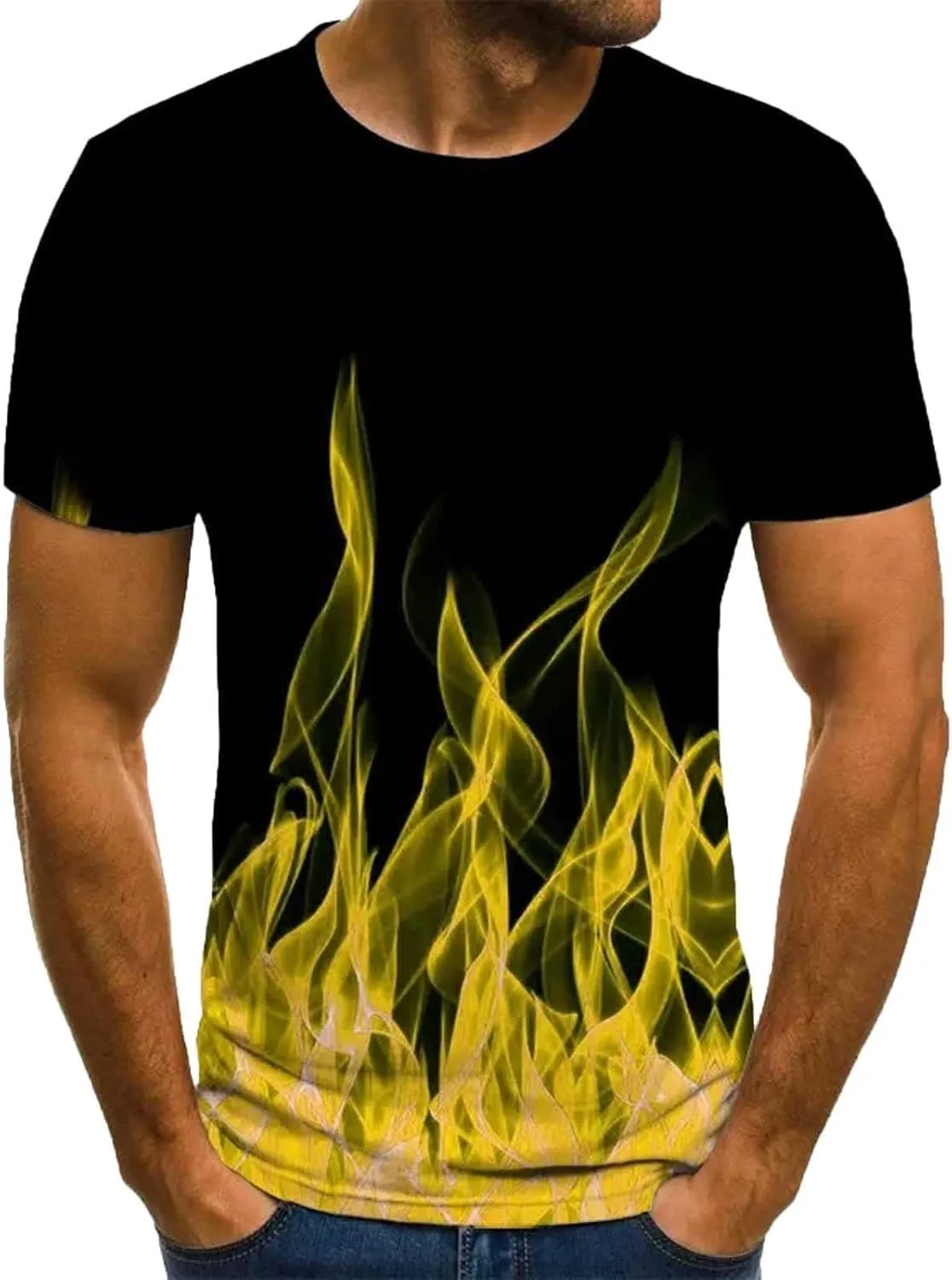 Summer Graphic Shirt for Men Fashion Classic 3D Flame Print Short Sleeve Crewneck Tops Loose Fit Outdoor Pullover Tee
