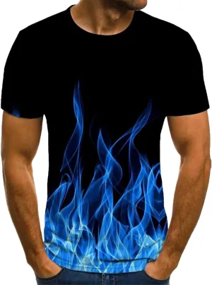 Summer Graphic Shirt for Men Fashion Classic 3D Flame Print Short Sleeve Crewneck Tops Loose Fit Outdoor Pullover Tee