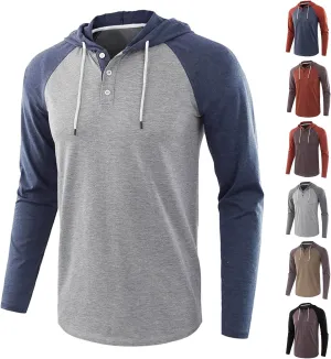 Summer Hoodies For Men Long Sleeve Button Down Shirts Casual Athletic Workout Hooded Shirt Sweatshirt With Drawstring