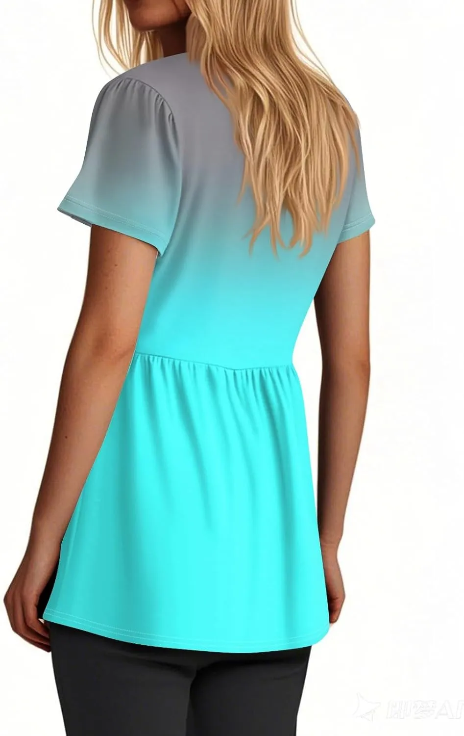 Summer Tops for Women 2025 Babydoll Short Sleeve Shirts V Neck T Shirts Puff Sleeve Peplum Tops