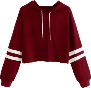 SweatyRocks Women's Letter Print Color Block Long Sleeve Crop Top Hoodies Pullover Sweatshirt