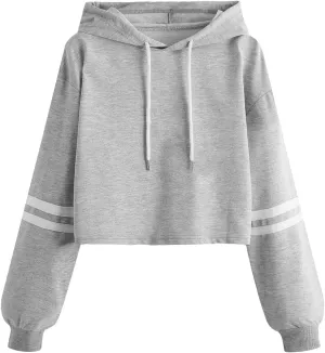 SweatyRocks Women's Letter Print Color Block Long Sleeve Crop Top Hoodies Pullover Sweatshirt