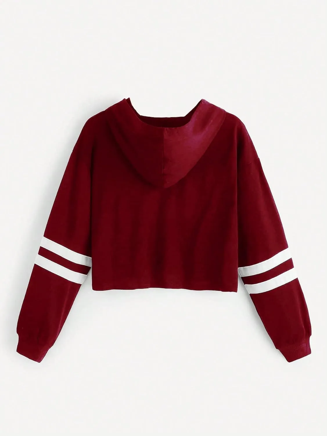 SweatyRocks Women's Letter Print Color Block Long Sleeve Crop Top Hoodies Pullover Sweatshirt