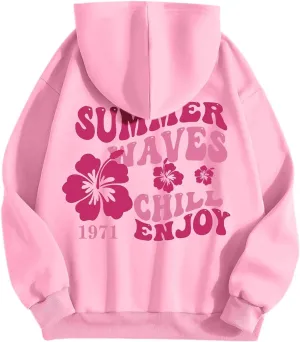 Teen Girl Hoodies Womens Sweatshirt Graphic Hoodies Letter Print Casual Oversized Long Sleeve Drawstring Pullover Tops with Pocket Prime