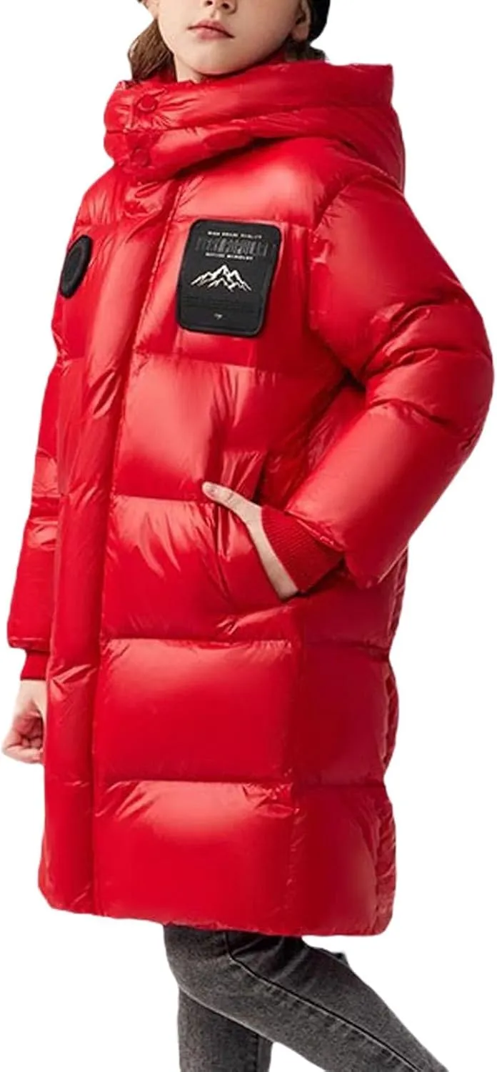 ToddlBy Boys Girls Long Hooded Down Winter Coat Kids Puffer Down Jacket Parka Padded Jacket Thick (Red, 11-12 Years) k164