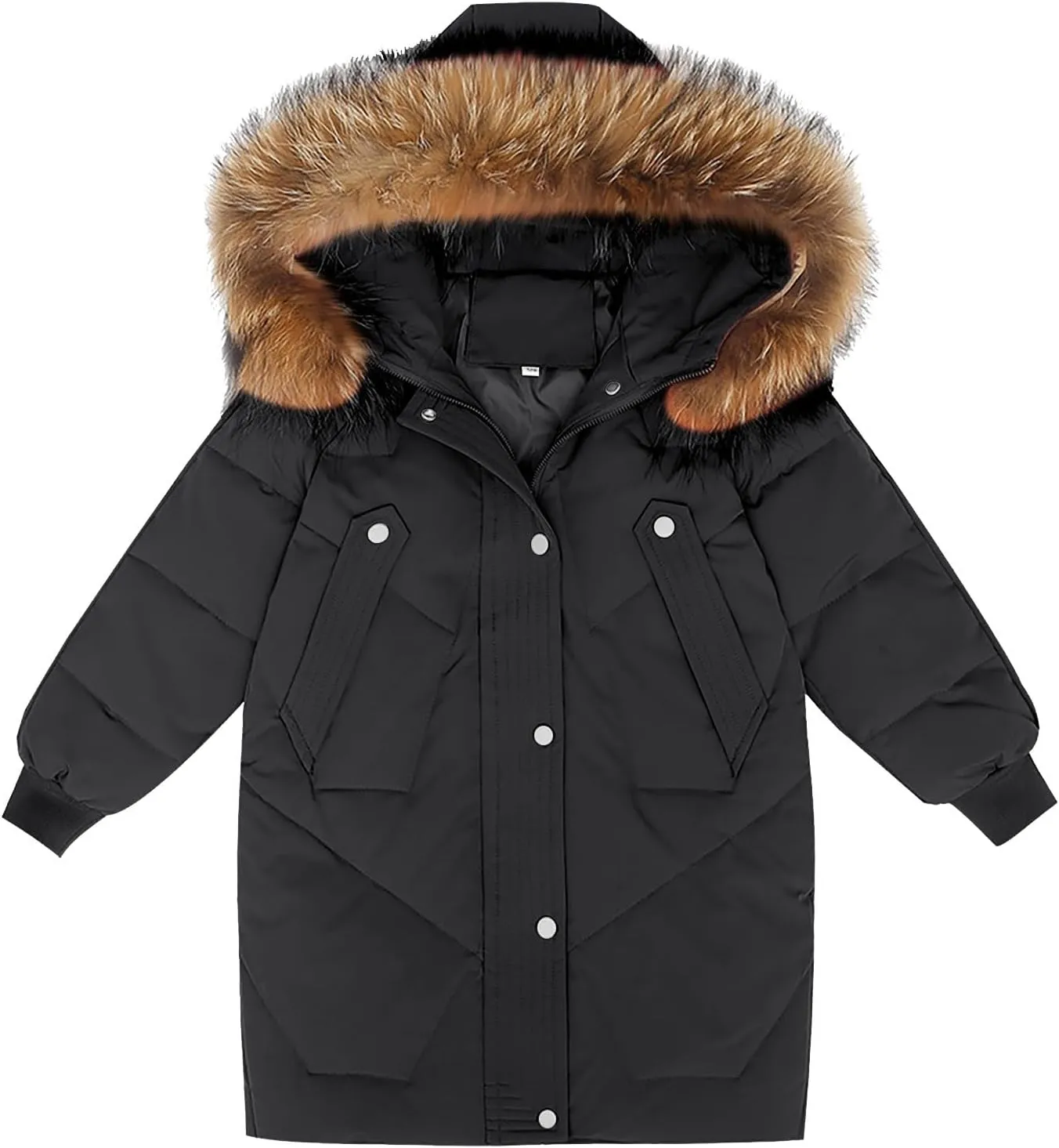 ToddlBy Kids Winter Coat Boys Girls Thick Warm Down Puffer Jacket with Furry Hood Parka Thermal (Black, 11-12 Years) k175