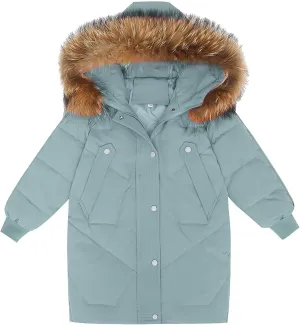 ToddlBy Kids Winter Coat Boys Girls Thick Warm Down Puffer Jacket with Furry Hood Parka Thermal (Green, 9-10 Years) k179