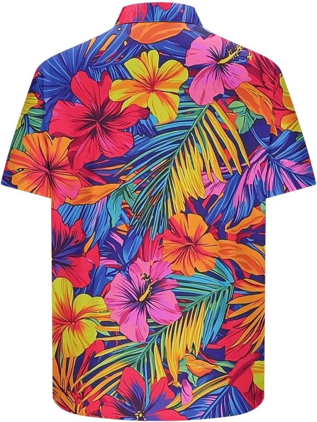 Tropical Floral Print Mens Hawaiian Shirts - Loose Lapel Casual Button Down Short Sleeve Vacation Beach Shirt