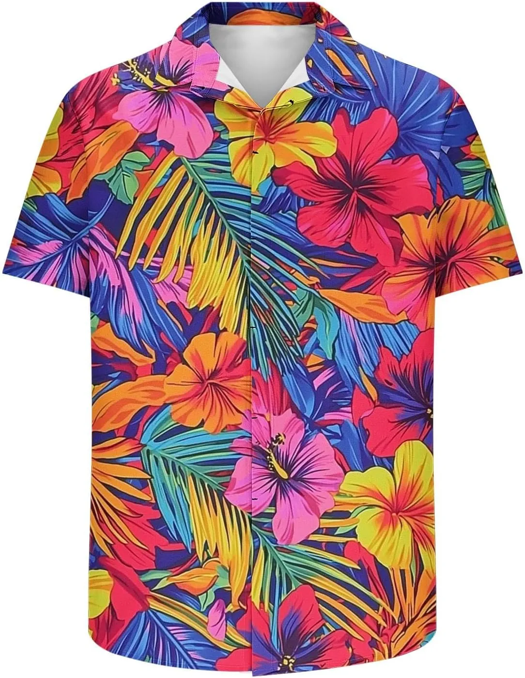 Tropical Floral Print Mens Hawaiian Shirts - Loose Lapel Casual Button Down Short Sleeve Vacation Beach Shirt