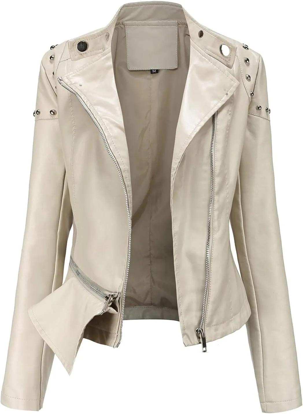 tuduoms Fashion Leather Jacket Women Faux Plus Size Motorcycle Coat Short Lightweight Vegan Pleather Biker Jacket Outwear