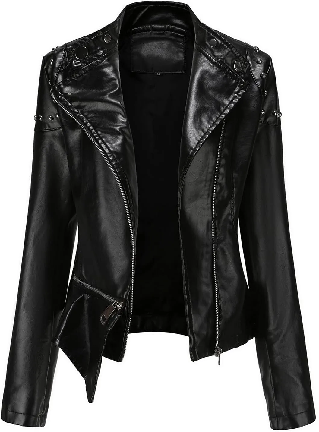 tuduoms Fashion Leather Jacket Women Faux Plus Size Motorcycle Coat Short Lightweight Vegan Pleather Biker Jacket Outwear