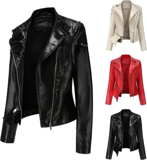 tuduoms Fashion Leather Jacket Women Faux Plus Size Motorcycle Coat Short Lightweight Vegan Pleather Biker Jacket Outwear