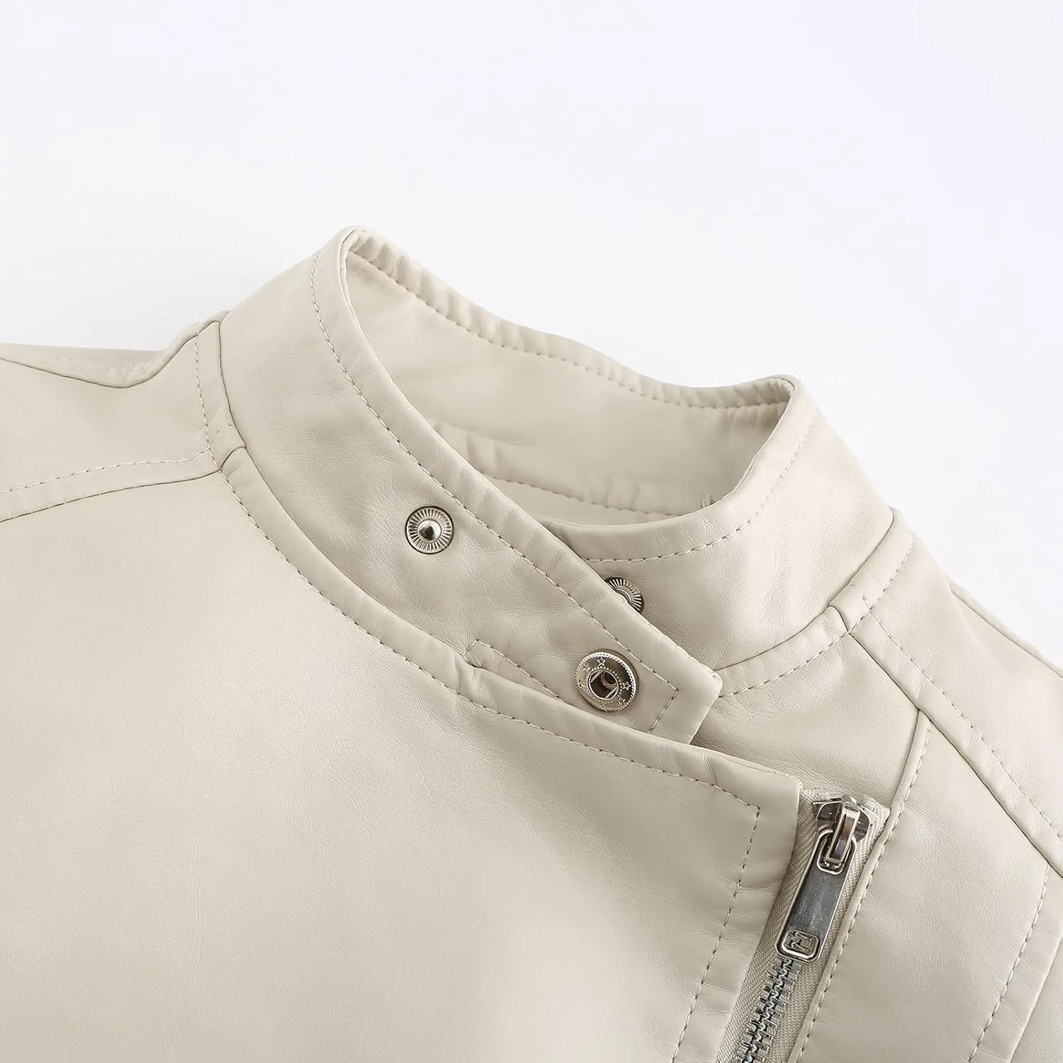 tuduoms Fashion Leather Jacket Women Faux Plus Size Motorcycle Coat Short Lightweight Vegan Pleather Biker Jacket Outwear