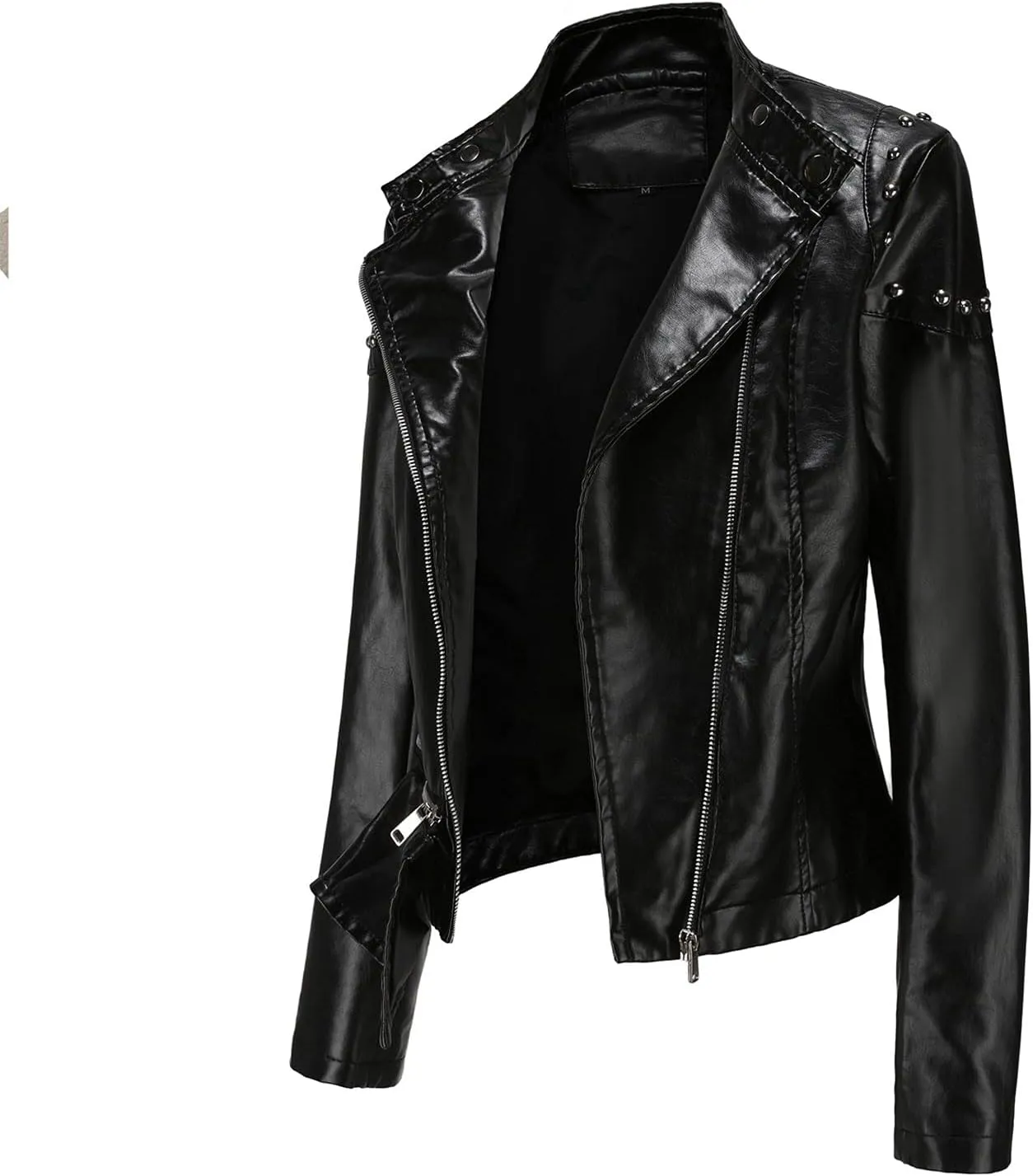 tuduoms Fashion Leather Jacket Women Faux Plus Size Motorcycle Coat Short Lightweight Vegan Pleather Biker Jacket Outwear
