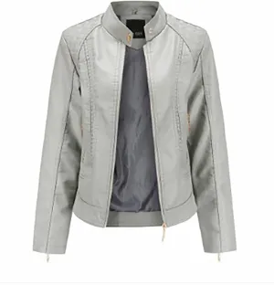 tuduoms Faux Leather Jacket Women Trendy Quilted Slim Fit Casual Motorcycle Jacket Suit Long Sleeve Moto Biker Coat