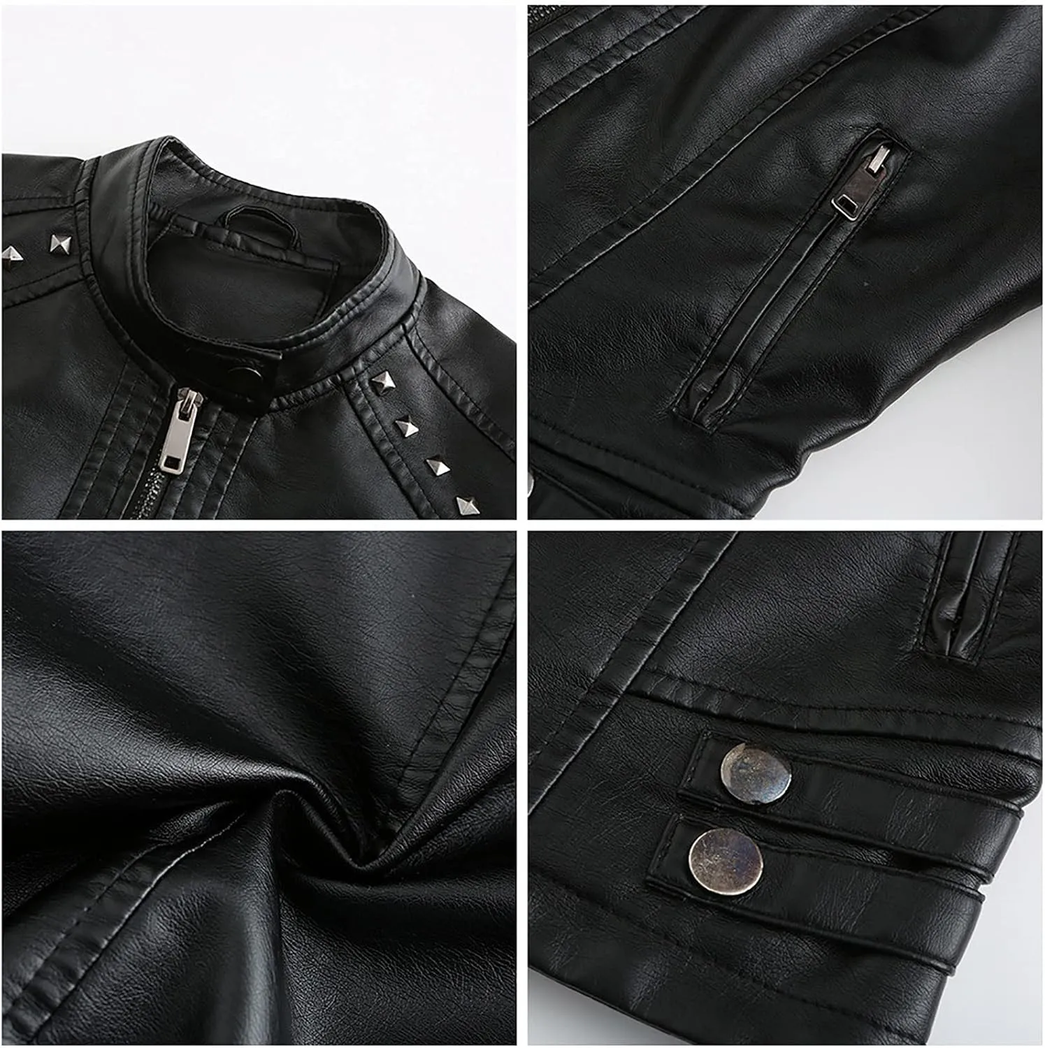 tuduoms Plus Size Leather Short Jacket Women Quilted Slim Fit Casual Motorcycle Jacket Long Sleeve Moto Biker Coat Outwear