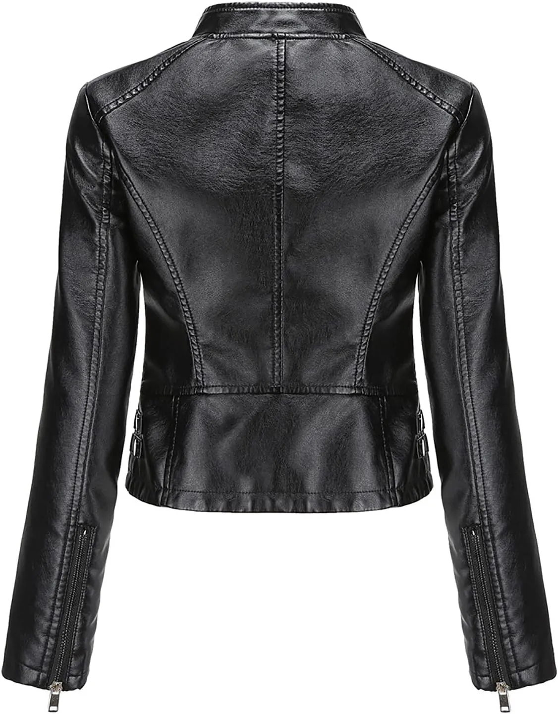 tuduoms Plus Size Leather Short Jacket Women Quilted Slim Fit Casual Motorcycle Jacket Long Sleeve Moto Biker Coat Outwear