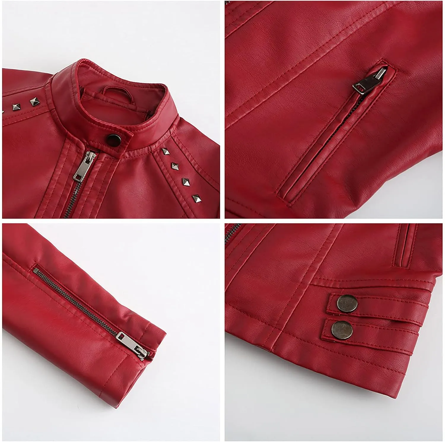 tuduoms Plus Size Leather Short Jacket Women Quilted Slim Fit Casual Motorcycle Jacket Long Sleeve Moto Biker Coat Outwear