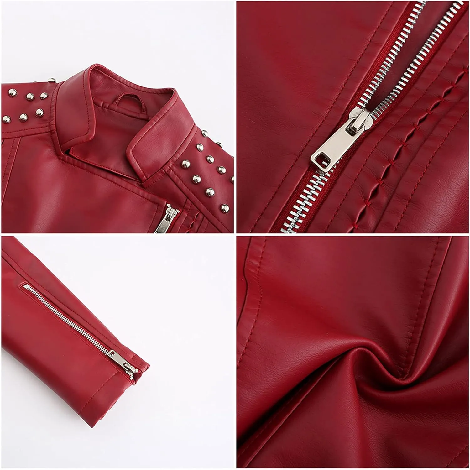 tuduoms Women Trendy Leather Jacket Slim Fit Casual Motorcycle Coat Asymmetrical Zip Up Biker Jacket with Splicing Details