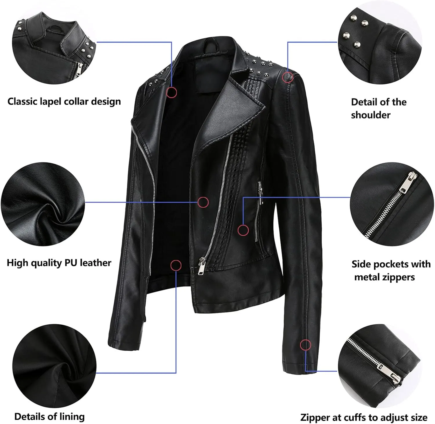 tuduoms Women Trendy Leather Jacket Slim Fit Casual Motorcycle Coat Asymmetrical Zip Up Biker Jacket with Splicing Details