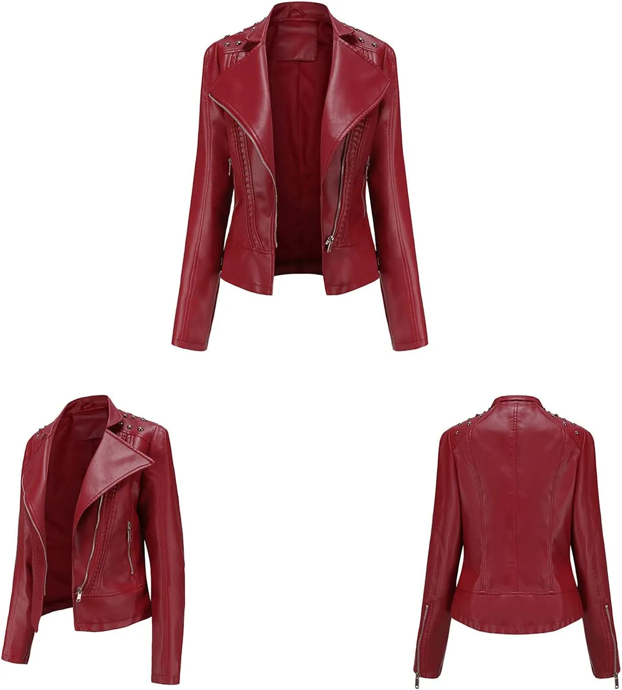 tuduoms Women Trendy Leather Jacket Slim Fit Casual Motorcycle Coat Asymmetrical Zip Up Biker Jacket with Splicing Details