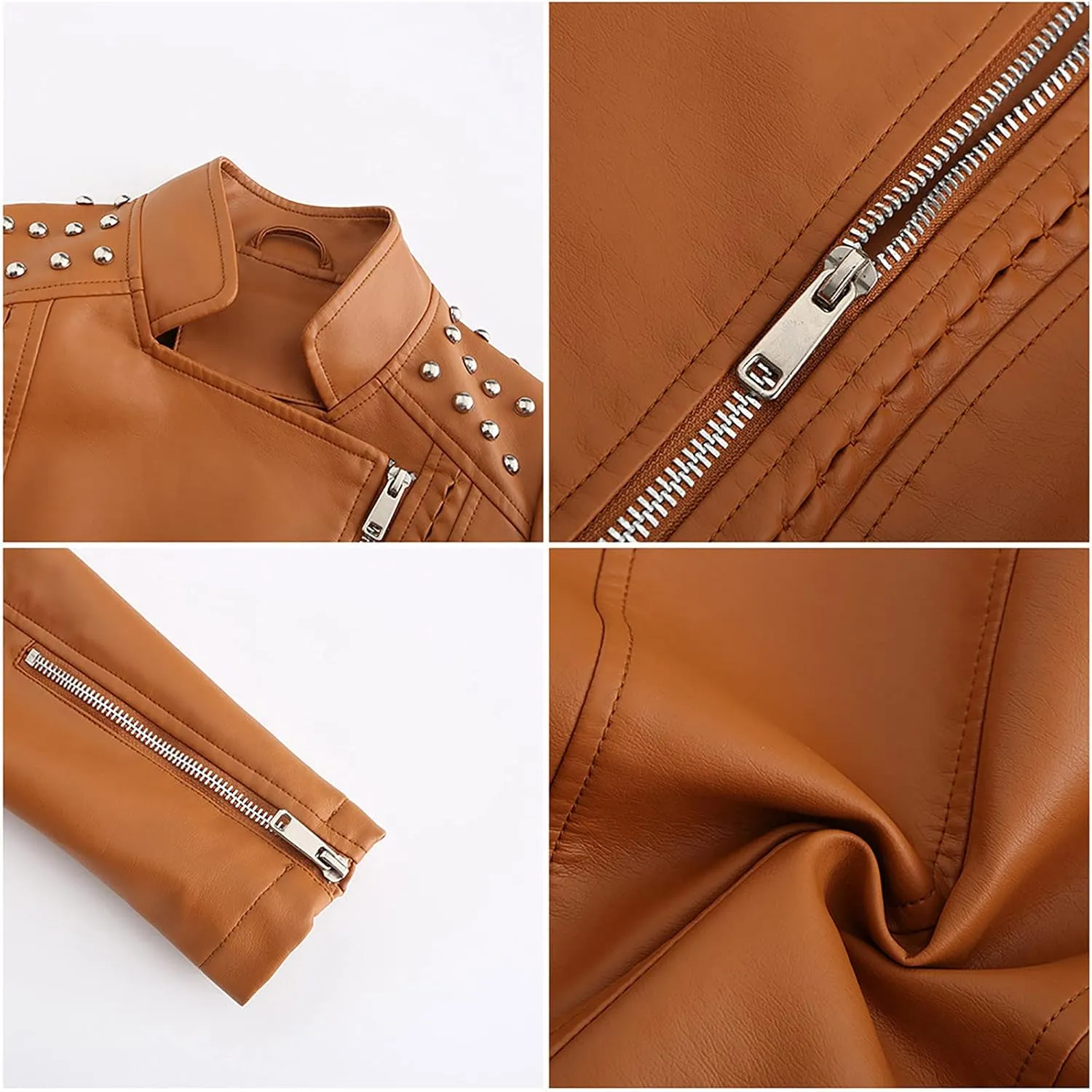 tuduoms Women Trendy Leather Jacket Slim Fit Casual Motorcycle Coat Asymmetrical Zip Up Biker Jacket with Splicing Details
