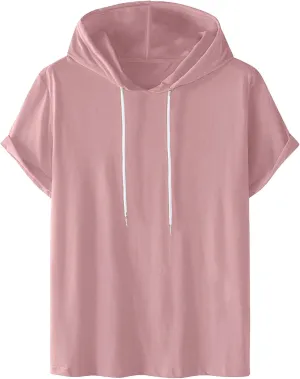 Uillui Mens Short Sleeve Hoodie Casual Cotton Hooded T-Shirts Lightweight Loose Fit Workout Sweatshirt Athletic Hoodies S-5X