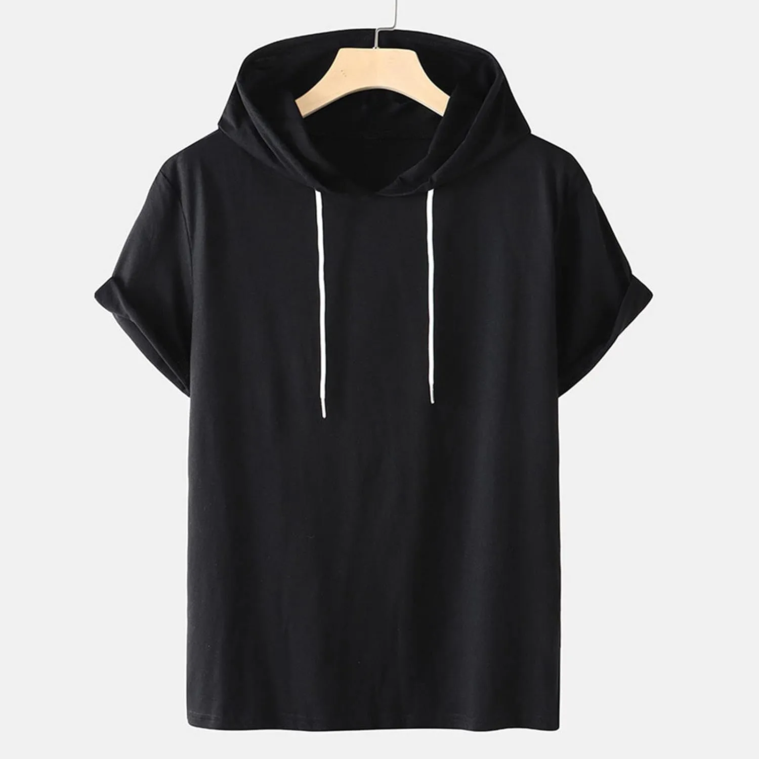 Uillui Mens Short Sleeve Hoodie Casual Cotton Hooded T-Shirts Lightweight Loose Fit Workout Sweatshirt Athletic Hoodies S-5X