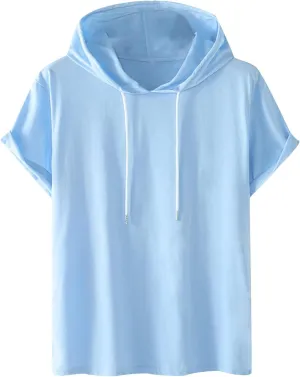 Uillui Mens Short Sleeve Hoodie Casual Cotton Hooded T-Shirts Lightweight Loose Fit Workout Sweatshirt Athletic Hoodies S-5X