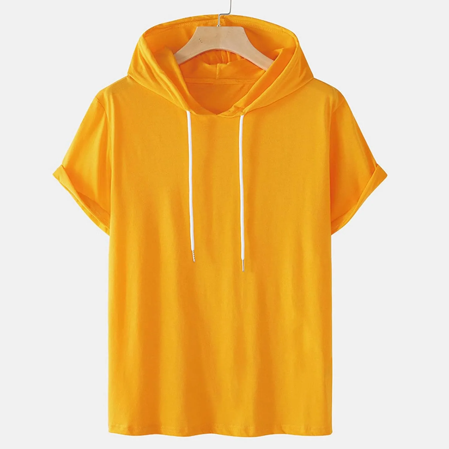 Uillui Mens Short Sleeve Hoodie Casual Cotton Hooded T-Shirts Lightweight Loose Fit Workout Sweatshirt Athletic Hoodies S-5X
