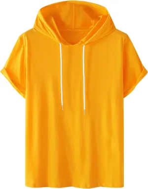 Uillui Mens Short Sleeve Hoodie Casual Cotton Hooded T-Shirts Lightweight Loose Fit Workout Sweatshirt Athletic Hoodies S-5X