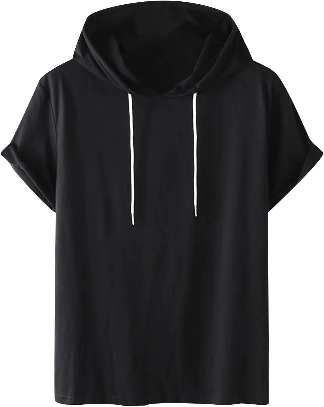Uillui Mens Short Sleeve Hoodie Casual Cotton Hooded T-Shirts Lightweight Loose Fit Workout Sweatshirt Athletic Hoodies S-5X