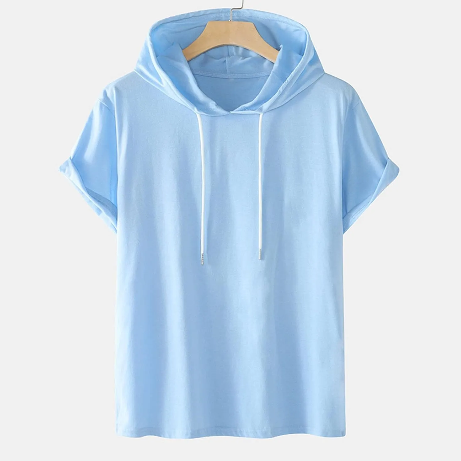 Uillui Mens Short Sleeve Hoodie Casual Cotton Hooded T-Shirts Lightweight Loose Fit Workout Sweatshirt Athletic Hoodies S-5X