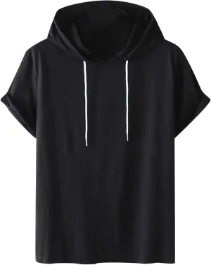 Uillui Mens Short Sleeve Hoodie Casual Cotton Hooded T-Shirts Lightweight Loose Fit Workout Sweatshirt Athletic Hoodies S-5X