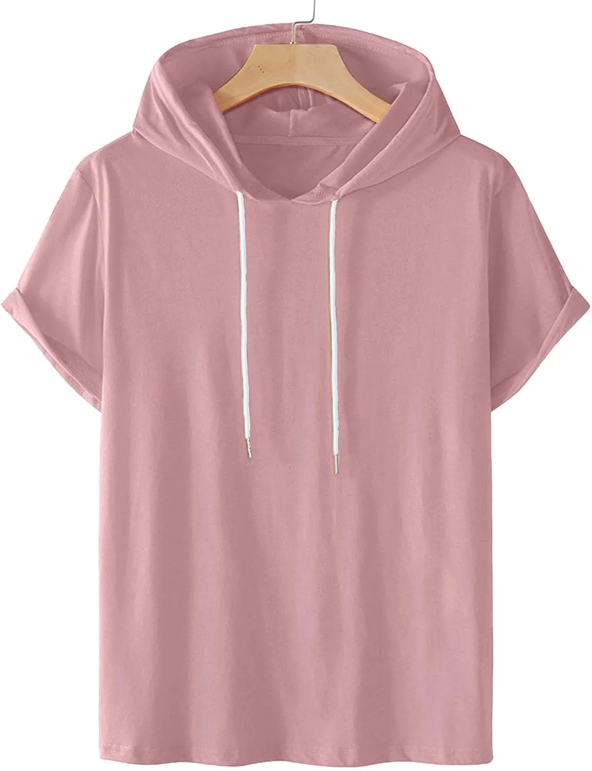 Uillui Mens Short Sleeve Hoodie Casual Cotton Hooded T-Shirts Lightweight Loose Fit Workout Sweatshirt Athletic Hoodies S-5X
