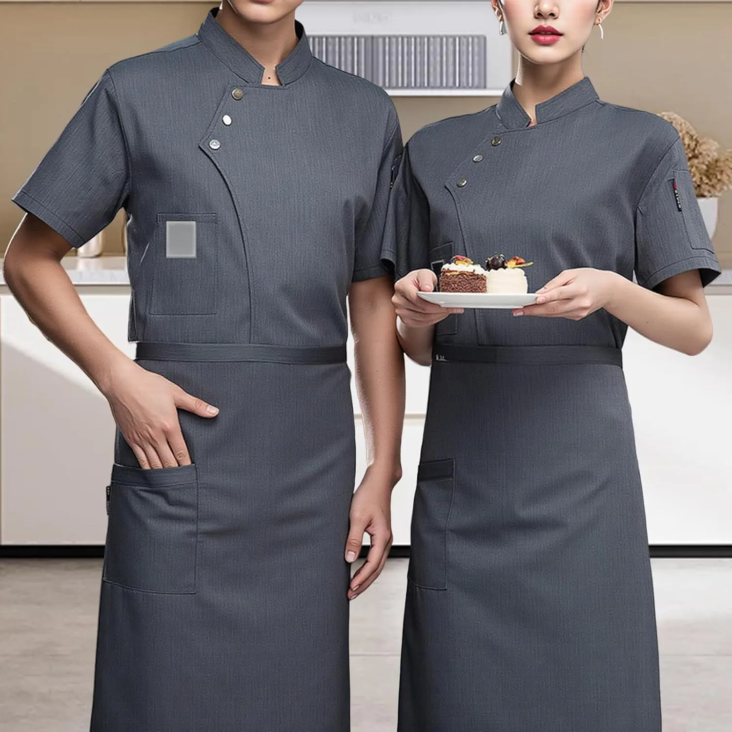 Unisex Chef Coat Comfortable Breathable Short Sleeve Chef Jacket Restaurant Hotel Uniform