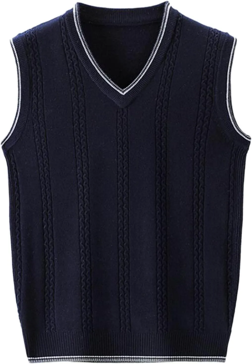 V Neck Knitted Sweater Vest for Men Business Solid Color Cable Knit Sleeveless Sweaters Relaxed Fit Pullover Tank