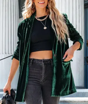 Velvet Blazers Jackets for Women Trendy Lapel Collar Blazer Velvet Suit Casual Business Long Sleeve Cardigan Outerwear