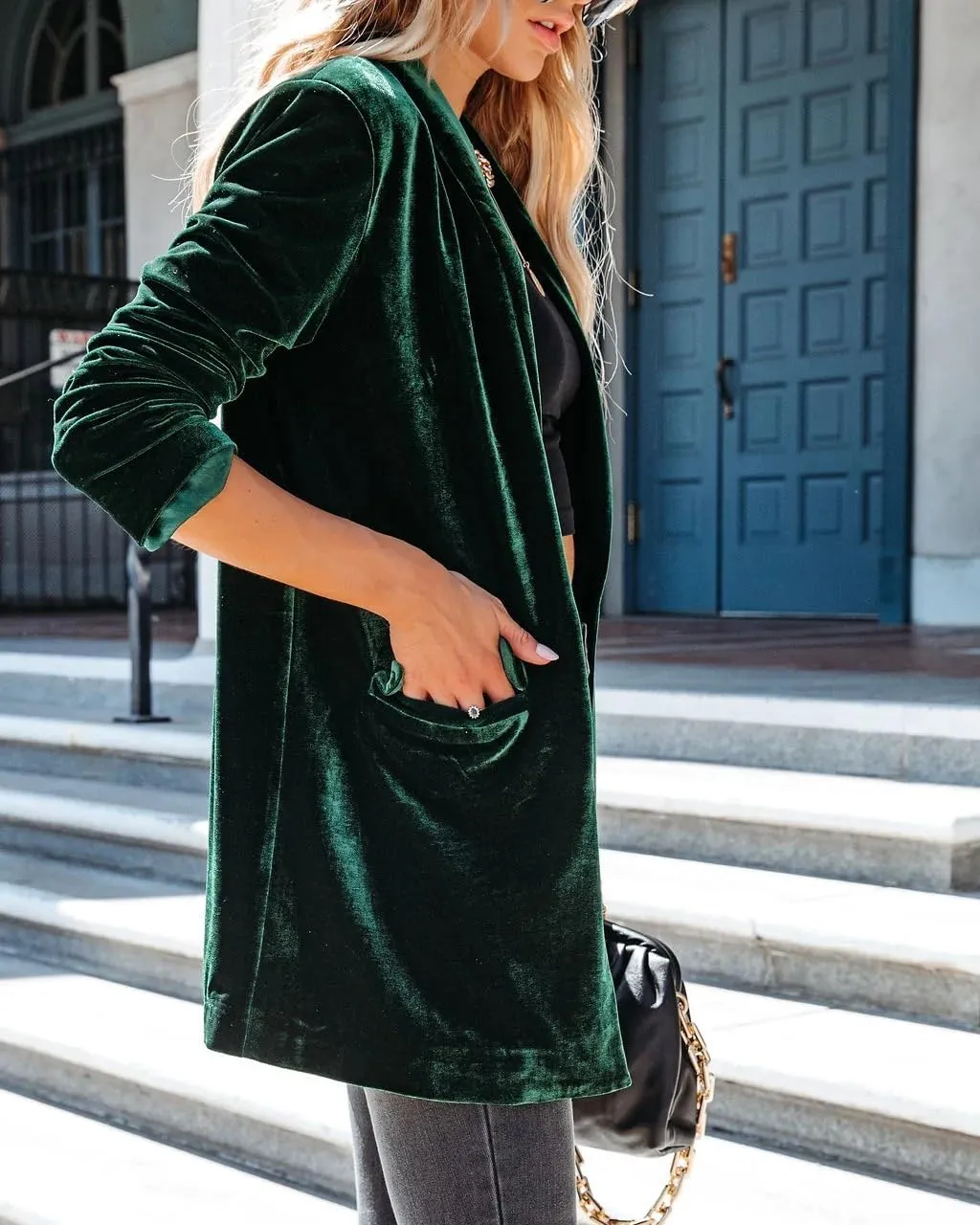 Velvet Blazers Jackets for Women Trendy Lapel Collar Blazer Velvet Suit Casual Business Long Sleeve Cardigan Outerwear