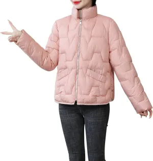 Winter Coats For Women Quilted Zip Up Puffer Jacket Plus Size Long Sleeve Packable Down Outwear With Pocket