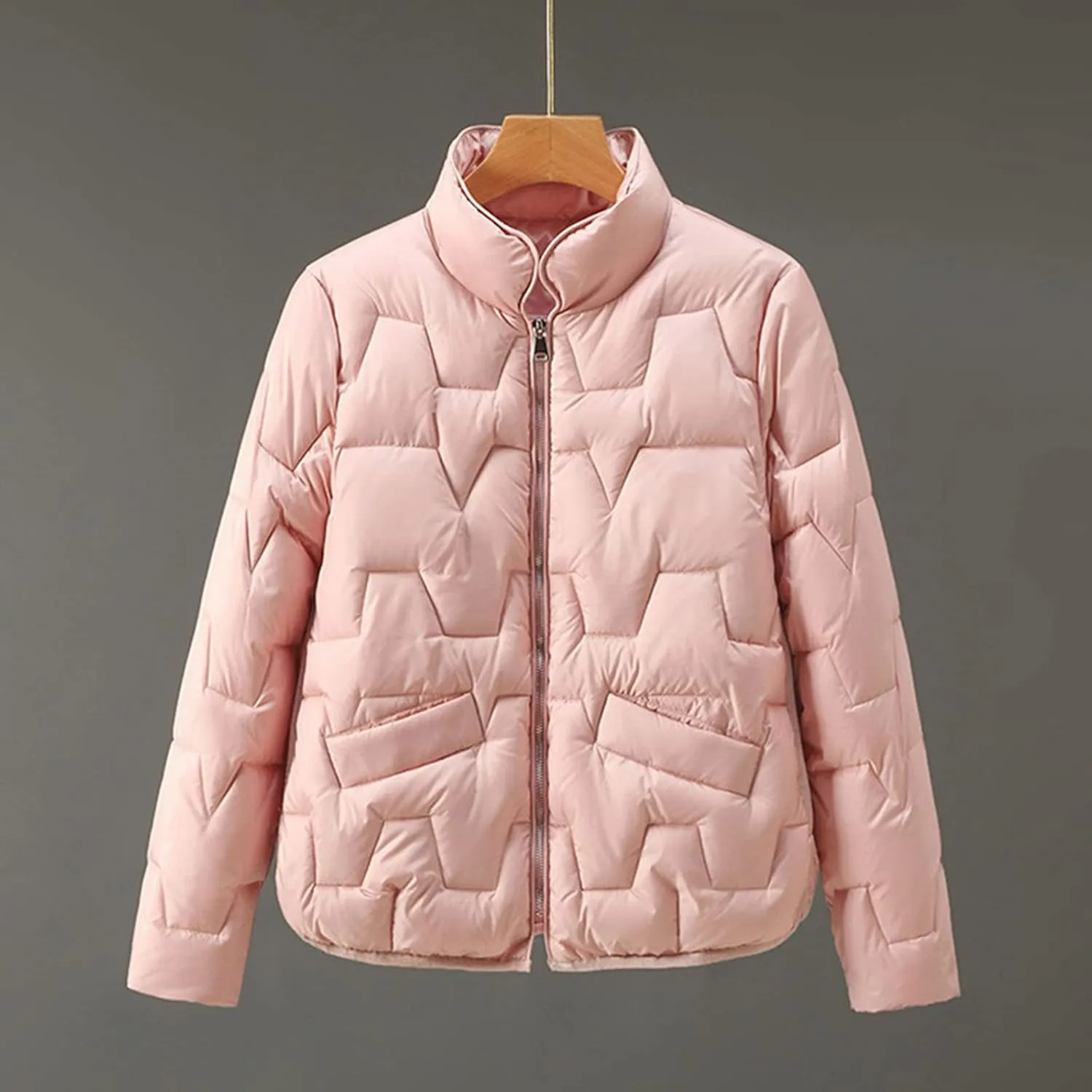 Winter Coats For Women Quilted Zip Up Puffer Jacket Plus Size Long Sleeve Packable Down Outwear With Pocket