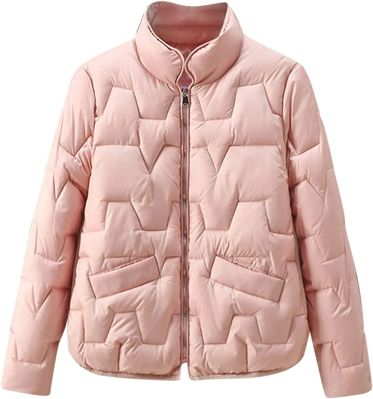 Winter Coats For Women Quilted Zip Up Puffer Jacket Plus Size Long Sleeve Packable Down Outwear With Pocket