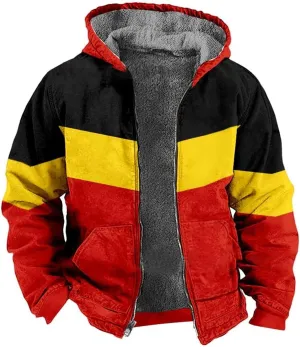 Winter Jackets for Men Warm Fleece Lined Thicken Zipper Sherpa Hoodies Colorblock Heavyweight Hooded Tactical Coats