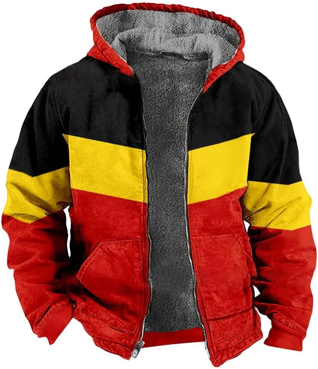 Winter Jackets for Men Warm Fleece Lined Thicken Zipper Sherpa Hoodies Colorblock Heavyweight Hooded Tactical Coats